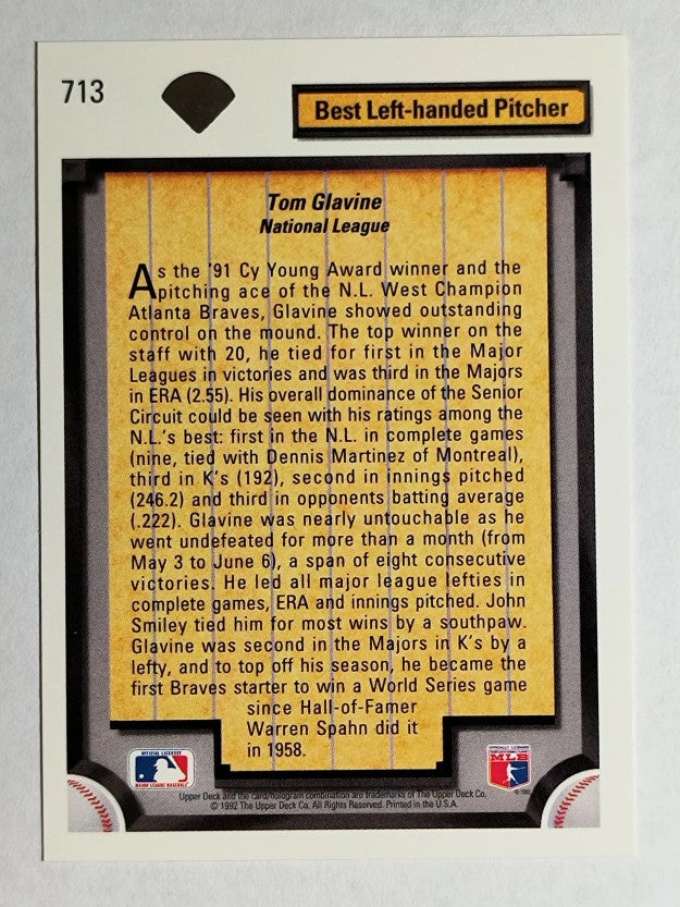 1992 Upper Deck #713 Tom Glavine DS