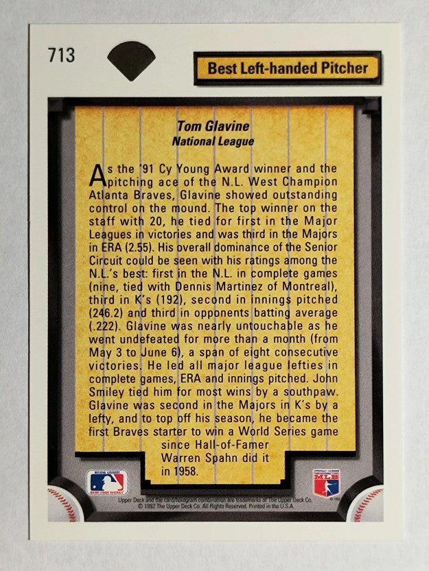 1992 Upper Deck #713 Tom Glavine DS