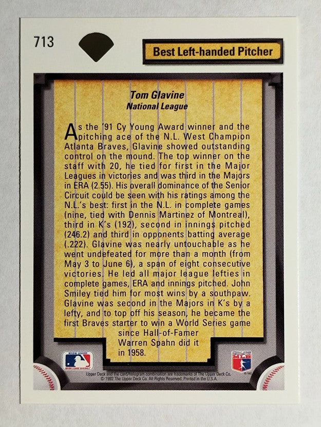 1992 Upper Deck #713 Tom Glavine DS