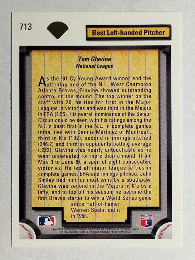 1992 Upper Deck #713 Tom Glavine DS