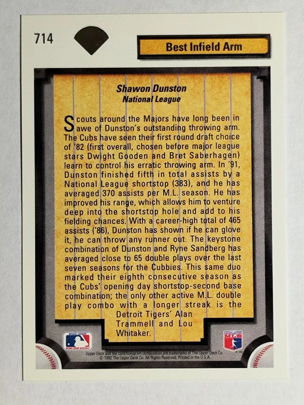 1992 Upper Deck #714 Shawon Dunston DS