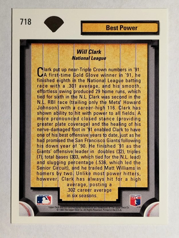 1992 Upper Deck #718 Will Clark DS