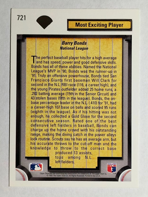 1992 Upper Deck #721 Barry Bonds DS
