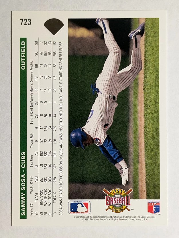1992 Upper Deck #723 Sammy Sosa Cubs