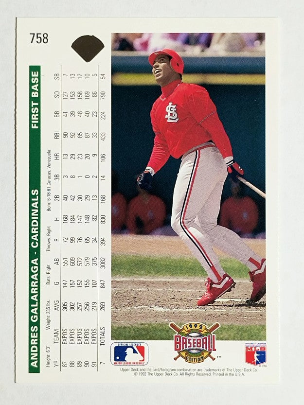 1992 Upper Deck #758 Andres Galarraga