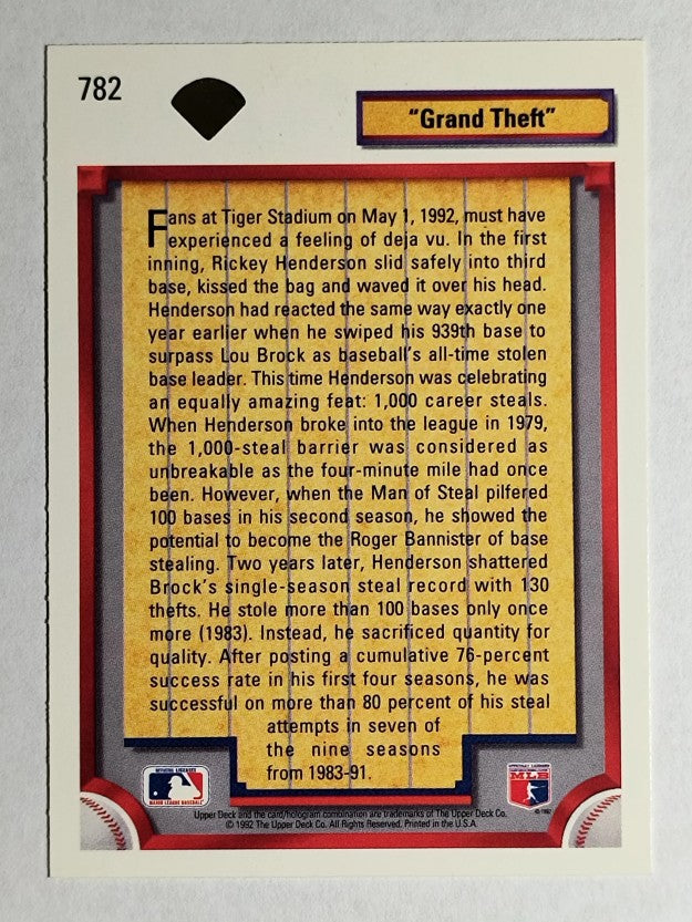 1992 Upper Deck #782 Rickey Henderson 1000