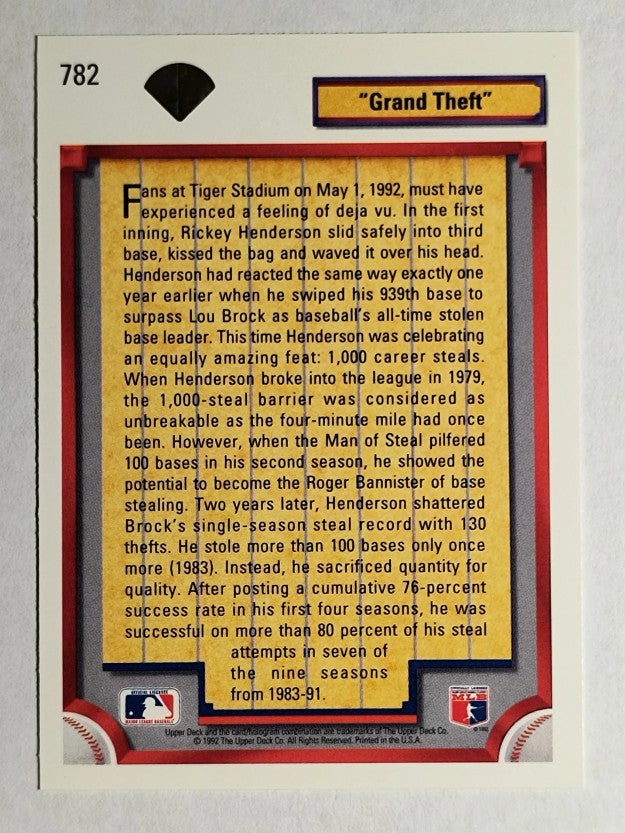1992 Upper Deck #782 Rickey Henderson 1000