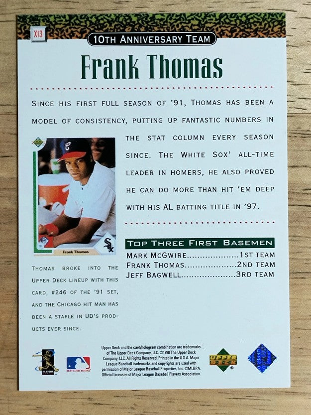 1999 Upper Deck 10th Anniversary Team #X13 Frank Thomas