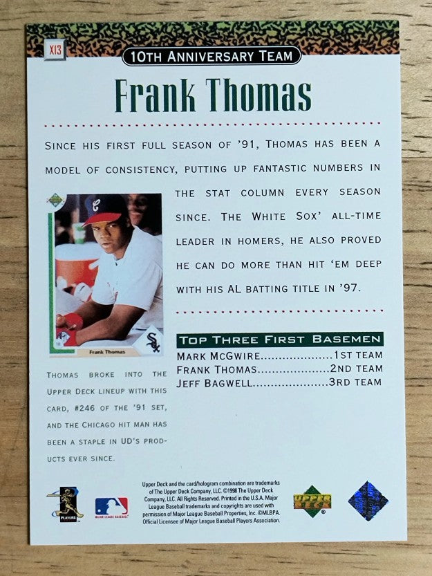 1999 Upper Deck 10th Anniversary Team #X13 Frank Thomas