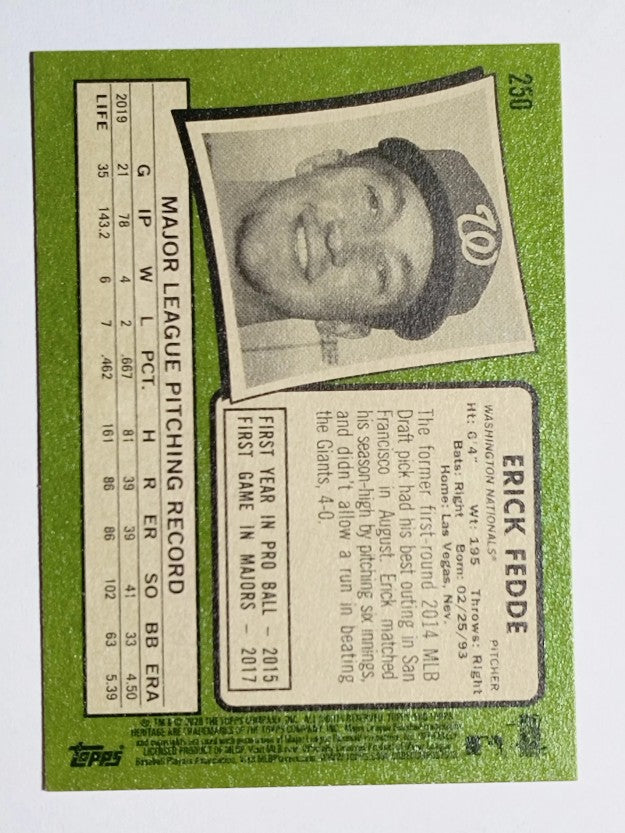2020 Topps Heritage #250 Erick Fedde