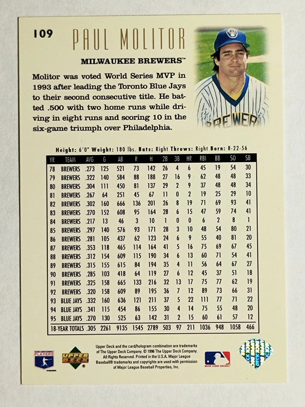 1996 Upper Deck #109 Paul Molitor YH