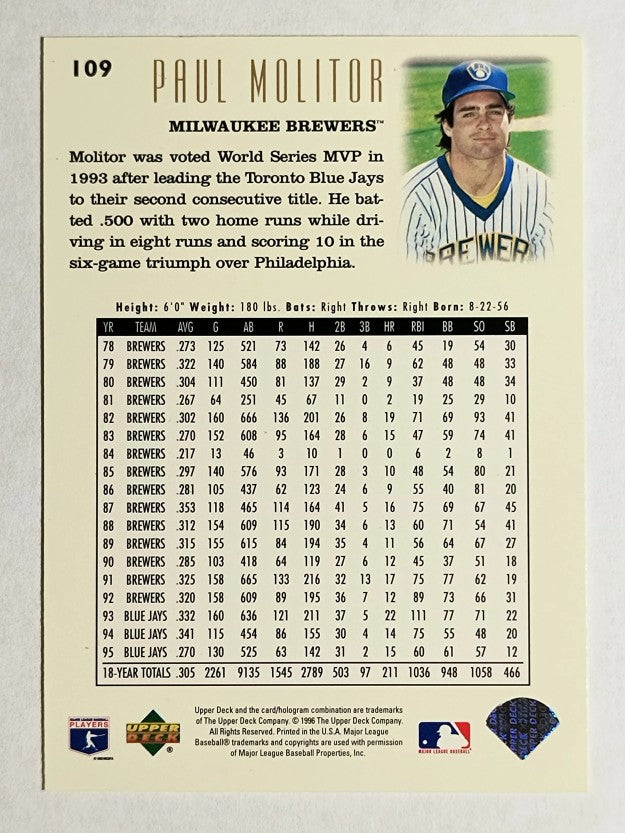 1996 Upper Deck #109 Paul Molitor YH