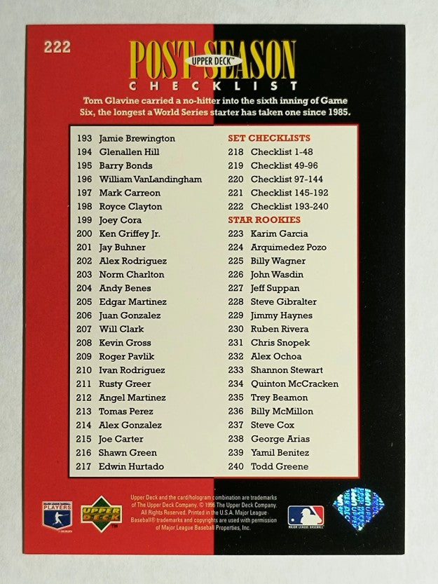 1996 Upper Deck #222 Tom Glavine CL