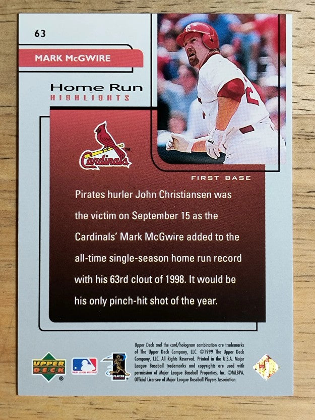 1999 Upper Deck Challengers for 70 #63 Mark McGwire HRH