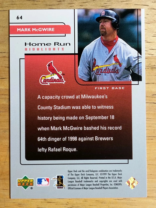 1999 Upper Deck Challengers for 70 #64 Mark McGwire HRH