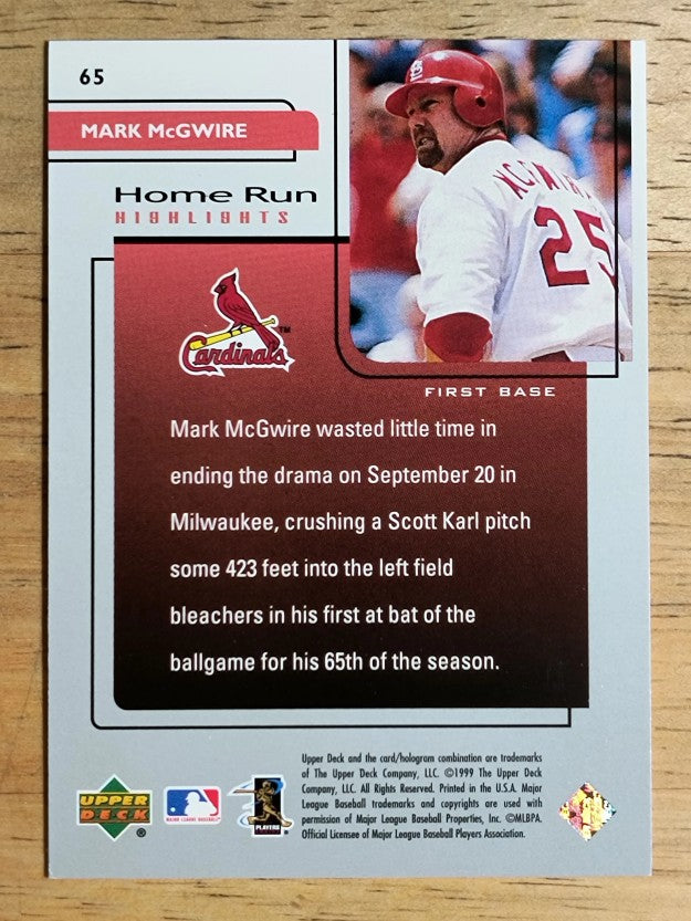 1999 Upper Deck Challengers for 70 #65 Mark McGwire HRH