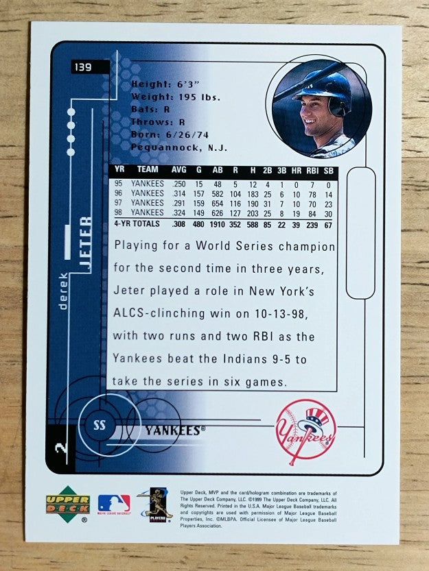 1999 Upper Deck MVP #139 Derek Jeter