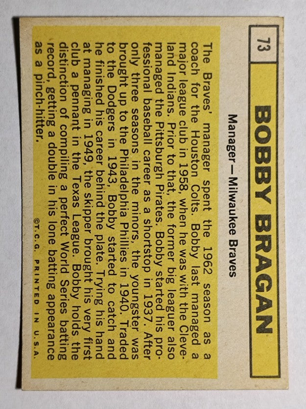 1963 Topps #73 Bobby Bragan MG RC (EX)