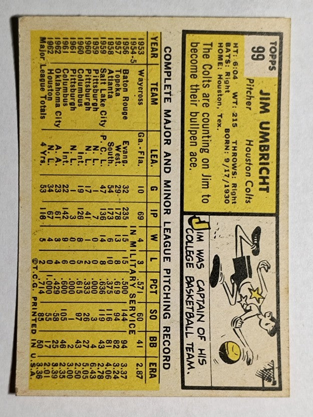 1963 Topps #99 Jim Umbricht (EXMT)
