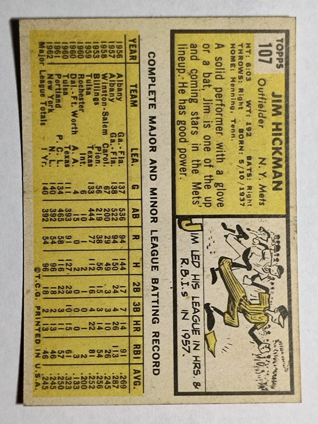 1963 Topps #107 Jim Hickman (EXMT)