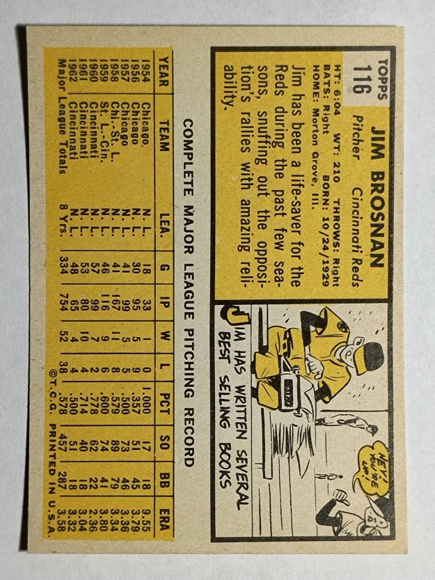 1963 Topps #116 Jim Brosnan (NM)