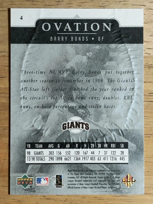 1999 Upper Deck Ovation #4 Barry Bonds