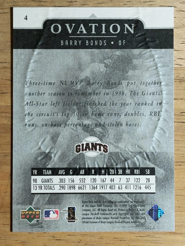 1999 Upper Deck Ovation #4 Barry Bonds