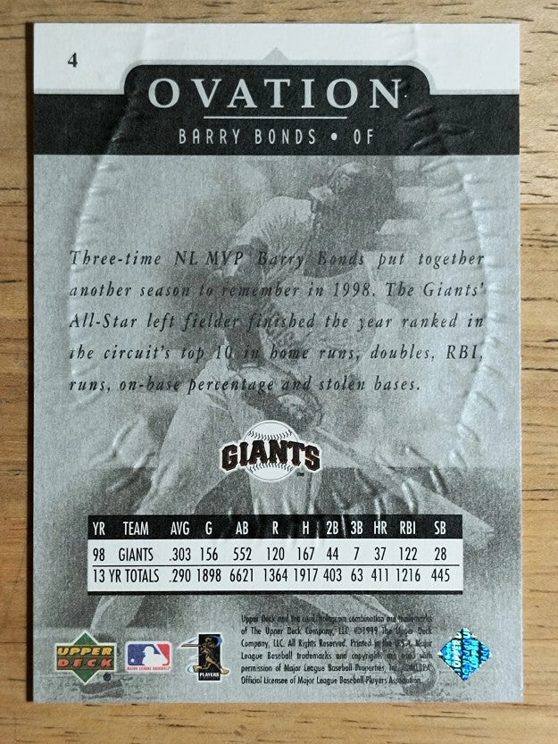 1999 Upper Deck Ovation #4 Barry Bonds