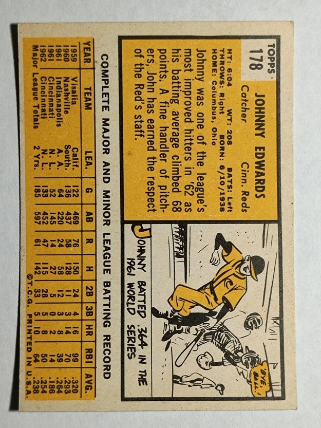 1963 Topps #178 Johnny Edwards (EX)