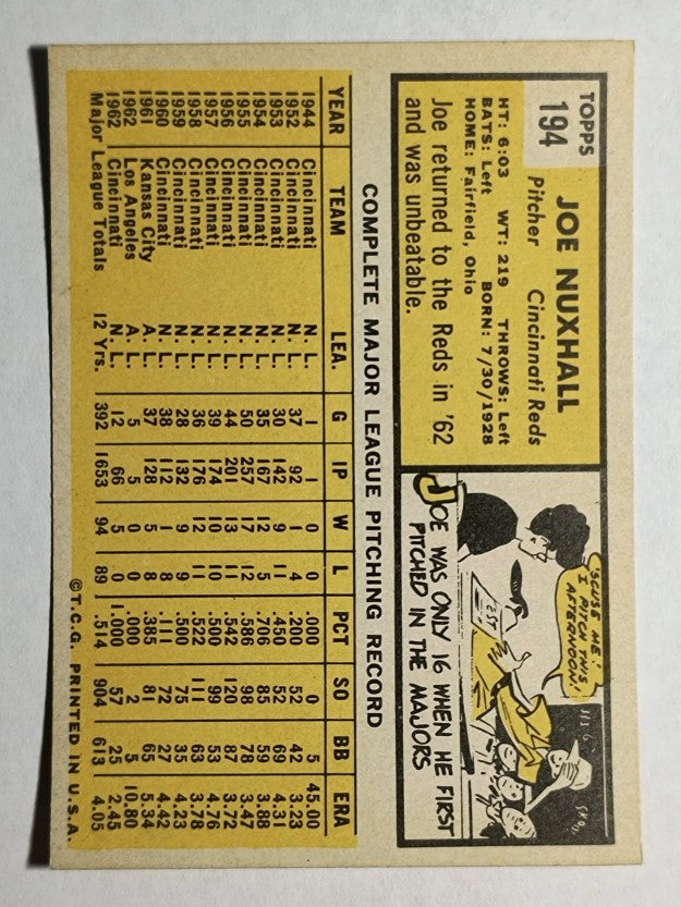 1963 Topps #194 Joe Nuxhall (EXMT)