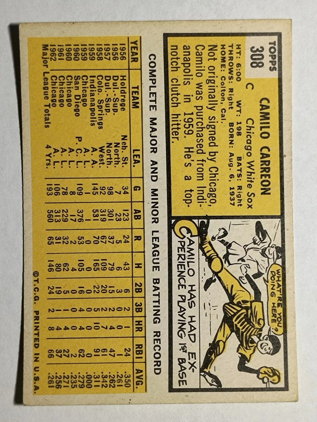 1963 Topps #308 Camilo Carreon (EX)