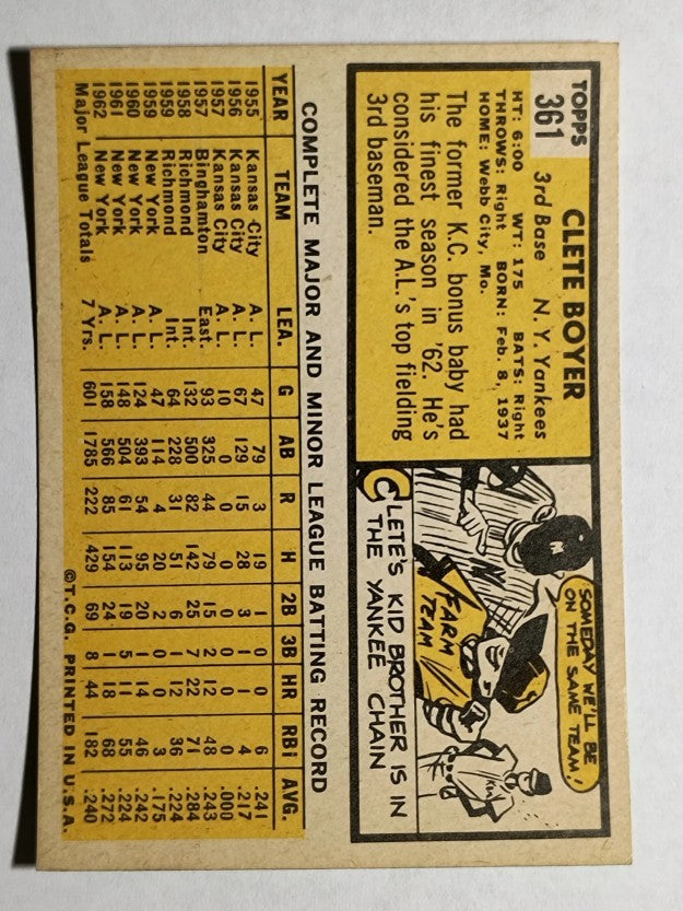1963 Topps #361 Clete Boyer (NM)