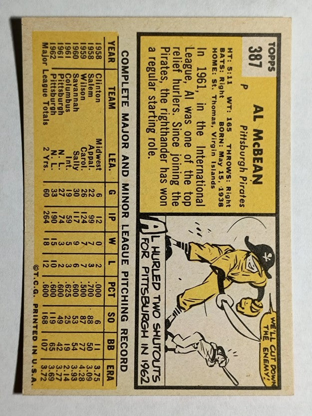 1963 Topps #387 Al McBean (EXMT)