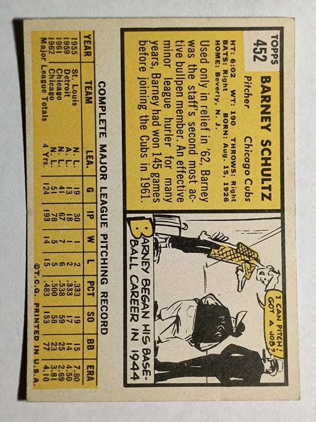 1963 Topps #452 Barney Schultz (EXMT)