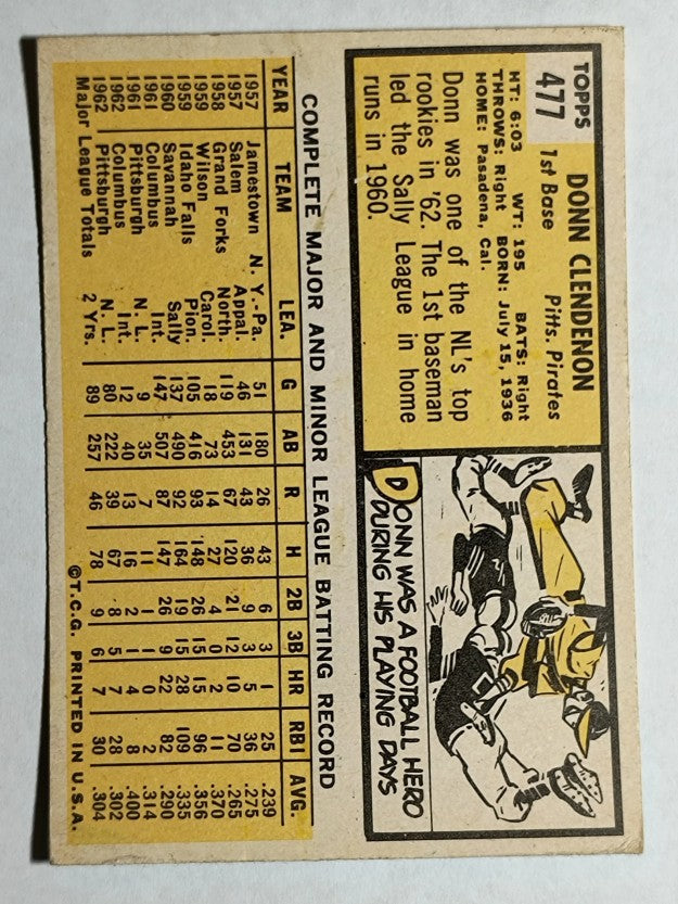1963 Topps #477 Donn Clendenon (EXMT)