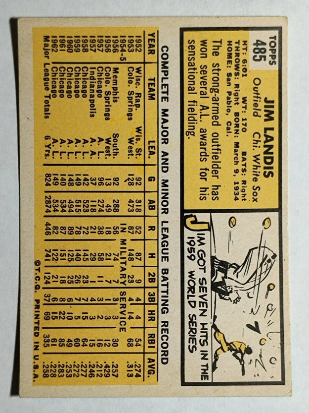 1963 Topps #485 Jim Landis (EXMT)