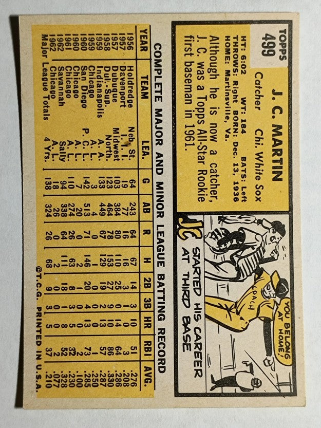 1963 Topps #499 J.C. Martin (EXMT)