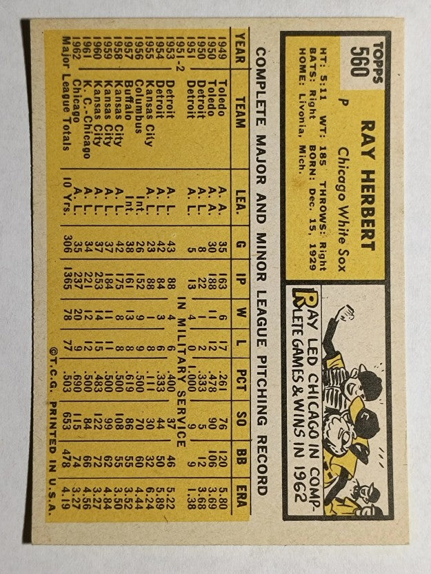 1963 Topps #560 Ray Herbert (EXMT)