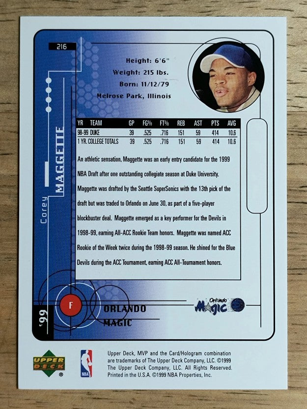 1999-00 Upper Deck MVP #216 Corey Maggette RC