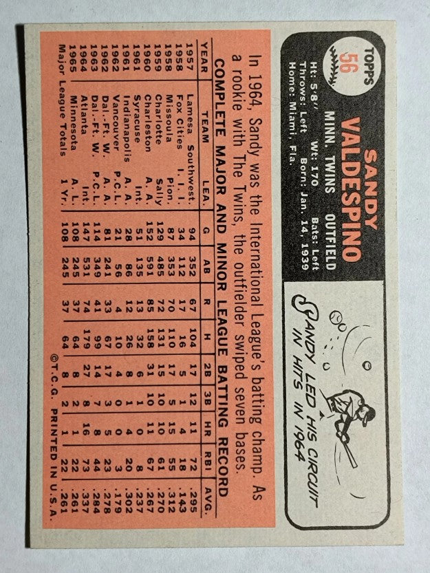 1966 Topps #56 Sandy Valdespino (MINT)