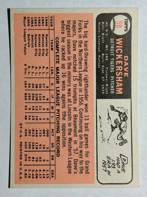 1966 Topps #58 Dave Wickersham (NM)