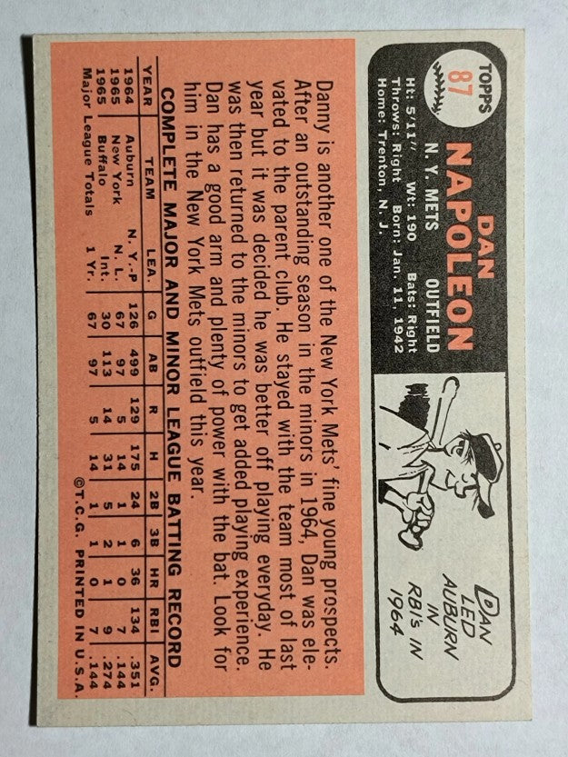1966 Topps #87 Dan Napoleon (NMMT)