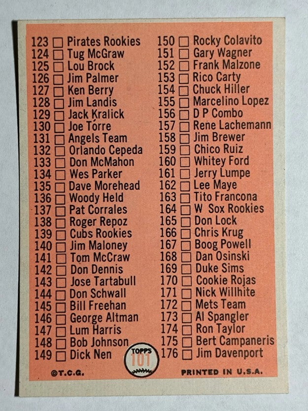 1966 Topps #101B Checklist 2/115 Bill Henry COR (NM)