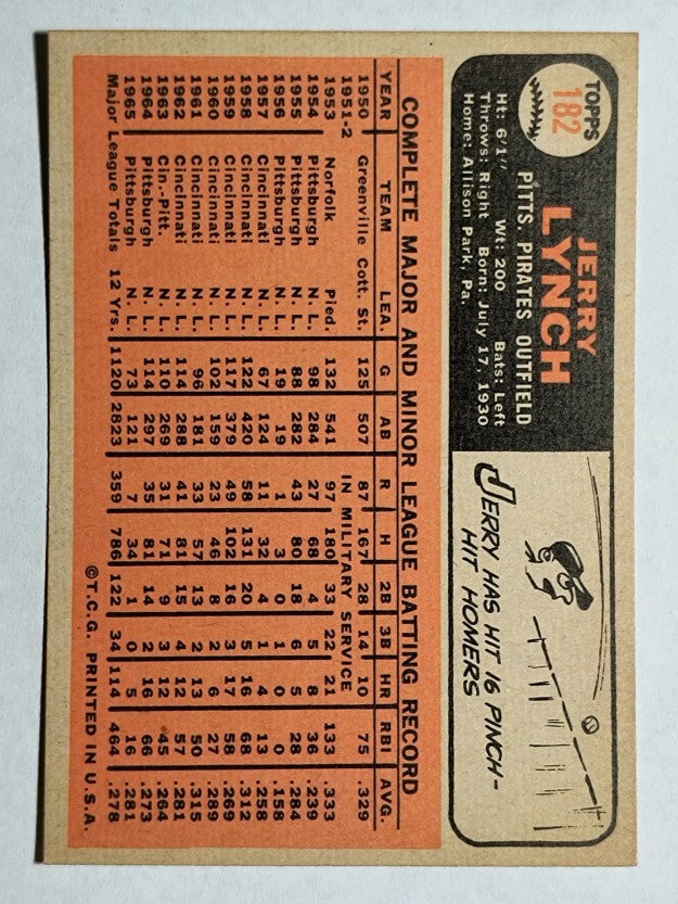1966 Topps #182 Jerry Lynch (NMMT)