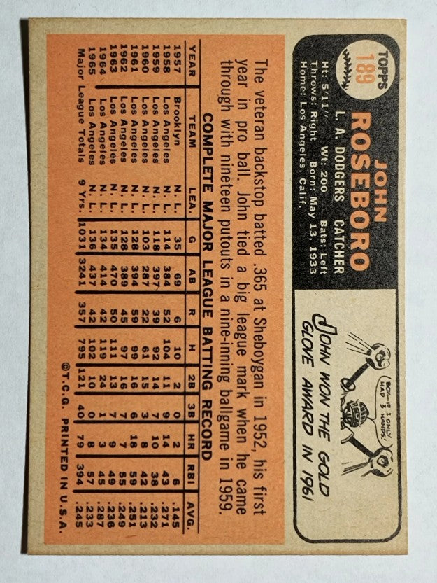 1966 Topps #189 John Roseboro (NM)
