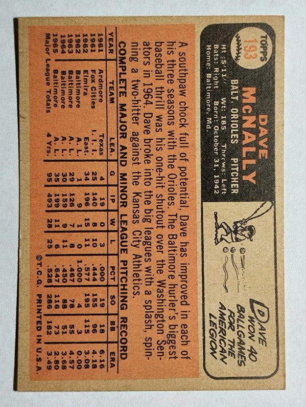1966 Topps #193 Dave McNally (NM)