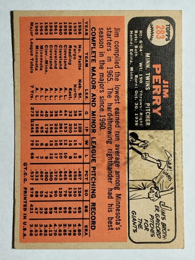 1966 Topps #283 Jim Perry (EX)