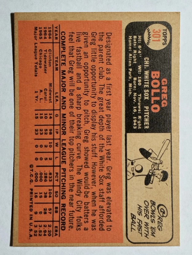 1966 Topps #301 Greg Bollo (NM)