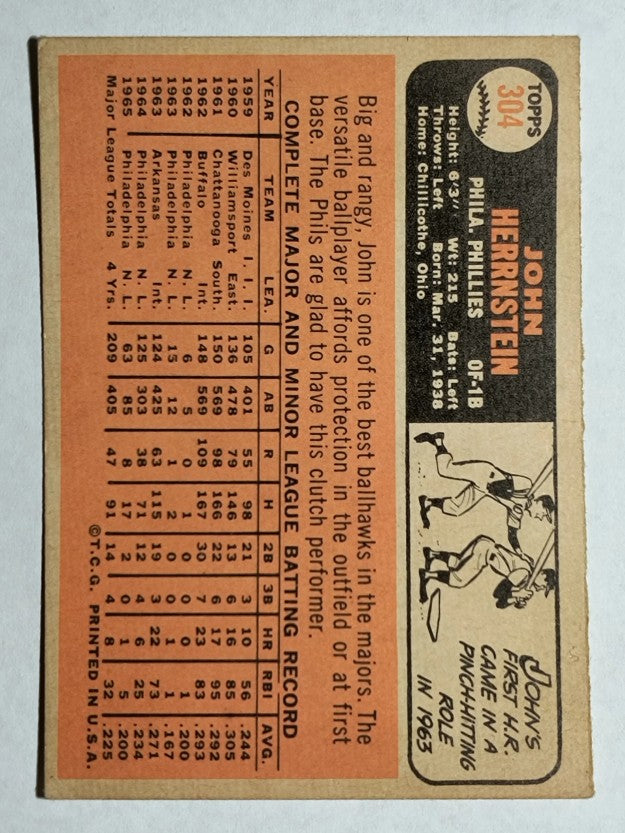 1966 Topps #304 John Herrnstein (EX)