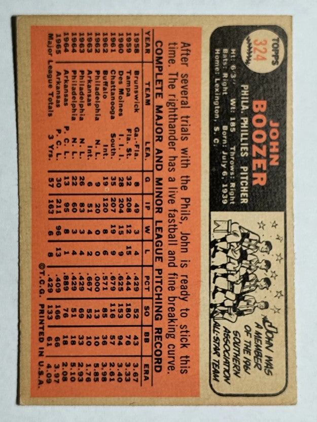 1966 Topps #324 John Boozer (EX)